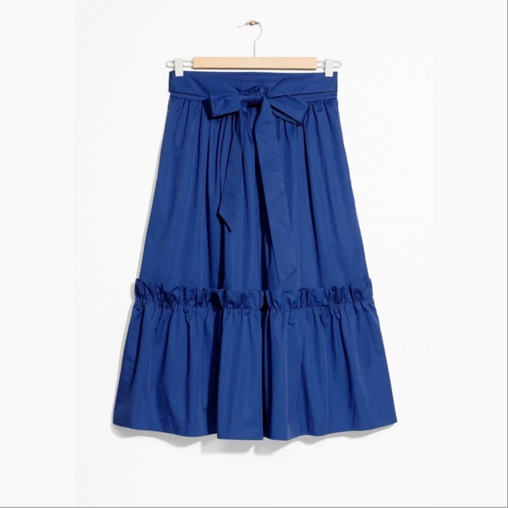 & Other Stories Paris Atelier Royal Blue Tiered Ruffle A Line Bow Tie Skirt - Picture 1 of 6